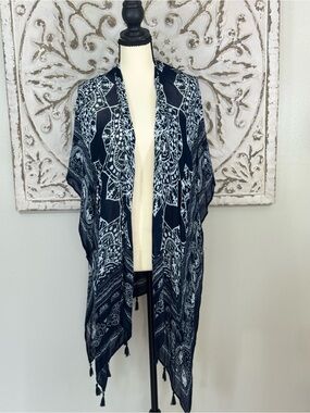 QUAGGA Navy & White Boho Tassel Kimono Cover Up – One Size